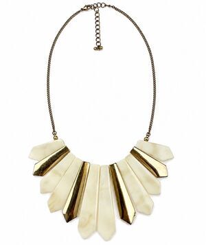Vintage Statement Bib Necklace Ivory Marbled Resin Gold Tone Geometric Art Deco